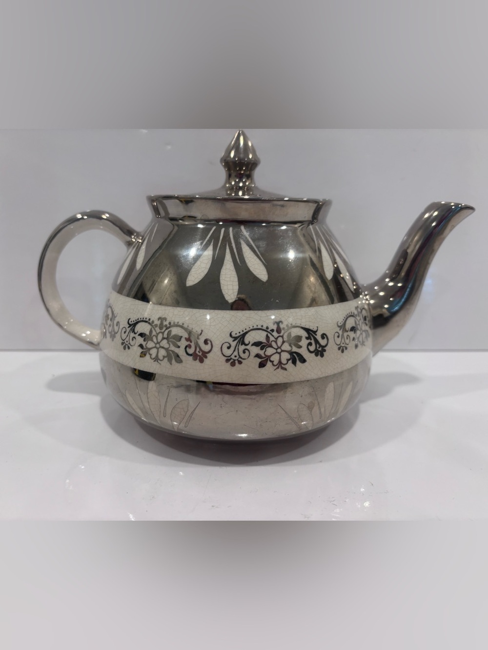 Vintage Gibsons Staffordshire England Silver Lustre Floral Ceramic Teapot